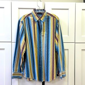 TOMMY BAHAMA DENIM STRIPED MULTI HUED LONG SLEEVE MENS SHIRT SIZE L  100% COTTON